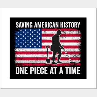 Metal Detecting USA Funny Metal Detector American Flag Posters and Art